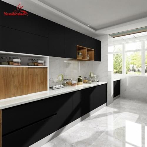 Matt Black Kitchen Cupboard Wallpaper Self Adhesive Waterproof Vinyl Removable Wall Stickers Desk Decals Home Decor 30cm Width