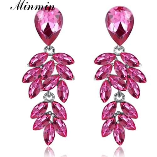 Minmin Cute Colorful Crystal Leaf Cluster Drop Earrings for Women Trendy Wedding Bridal Hanging Earrings Fashion Jewelry EH1088