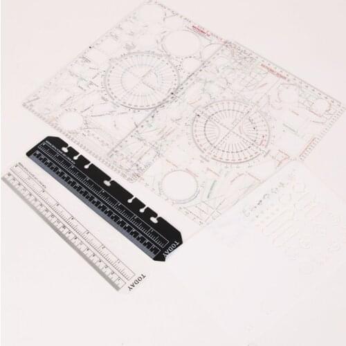 Multi-in-1 Template Ruler with Isosceles Triangle Trapezoid Parallelogram Protractor Quadrilateral Hexagons Pentagons