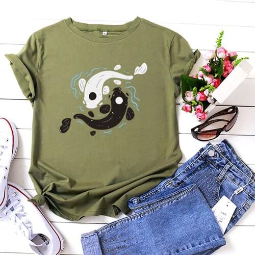 Fashion Summer T Shirt Women Cotton O-Neck Short Sleeve Fishes TShirts Women Casual Femme T-shirts Tops Harajuku Camiseta Mujer