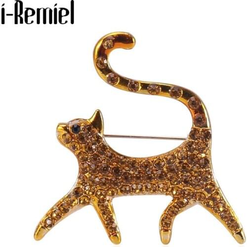 New Lovely Animal Cat Brooch Pins Metal Rhinestone Crtstal Badge Lapel Pin Fashion Jewelry Brooches Gifts for Women Accessories