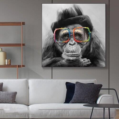 Monkey with Glasses Nordic Art Canvas Posters And Prints Black And White Animals Canvas Paintings On the Wall Art Monkey Picture