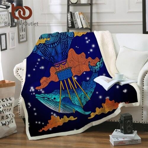 BeddingOutlet Blue Whale Throw Blanket Sherpa Blanket on the Bed Cartoon Home Textiles Boho Floral battaniye 150x200cm 1pc