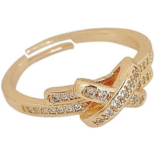 Full Crystal Letter Open Ring Gold Color Adjustable Women Index Finger Rings Female Simple Luxury Unique Design Sense Tail Ring