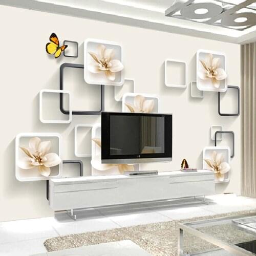 Custom Photo Wallpaper 3D Stereo Lily Butterfly Flowers Murals Living Room TV Sofa Background Wall Cloth Papel De Parede 3D Sala