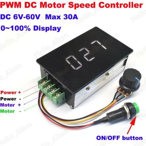 DC 6V-48V 12V 24V 36V 20A hho PWM High power DC Motor Speed Controller ON OFF Switch Large LED Display
