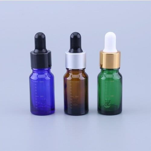 10pcs/lot Empty 10ML Scale Glass Serum Dropper Bottle 10cc Amber Blue Green Essential Oil Bottles with Scale On The Bottle
