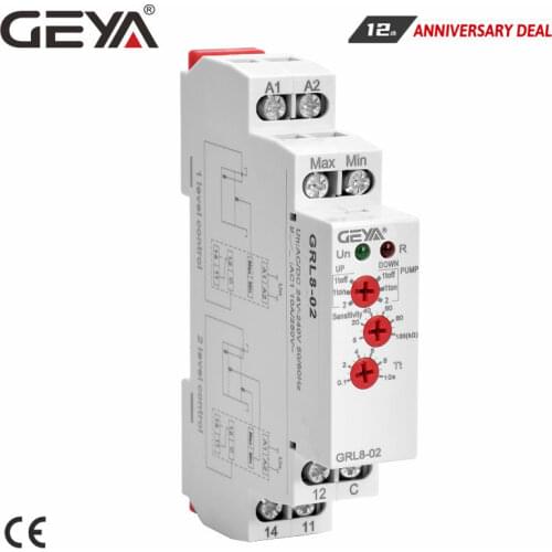 GEYA Level Control Relay 10A Water Level Controller Price Pump Up or Down Control Relay AC/DC24-240V GRL8