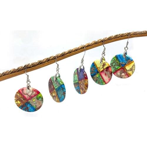 Natural Stone Turquoise Earrings Jewelry Multi-color Round Edging Earrings Korean Temperament Exquisite Party Gift Ear Studs