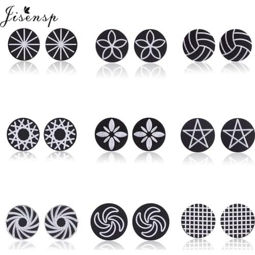 Jisensp Punk Stainless Steel Earrings Korean Style Black Round Stud Earrings Geometric Jewelry for Women Men Party Gift