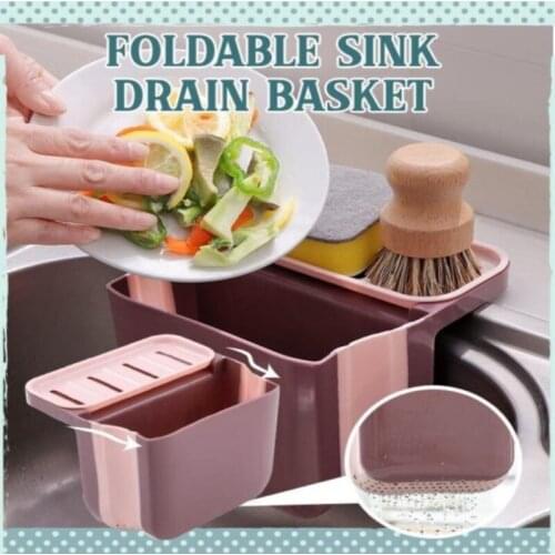 Kitchen Drain Basket Kitchen Waste Leaking Basket Sink Side Wet Garbage Sponge Rack Foldable Drain Filter Rack Home Storage