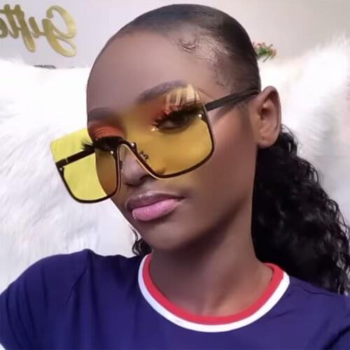 2020 Oversized Sunglasses Women Fashion Ladies One Piece Big Fame Rimless Sunglasses Men Trendy Personality Eyewear Oculos UV400