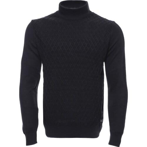 Patterned Black Half Turtleneck Sweater