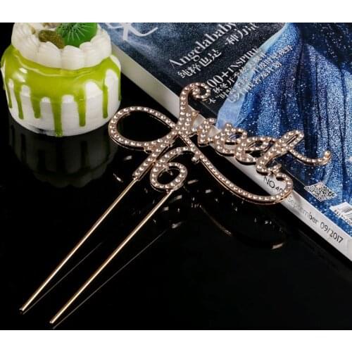 YYSD Sweet 16 Cake Topper 16th Birthday Party Themes With Rhinestone Decoration Anniversary Supplies