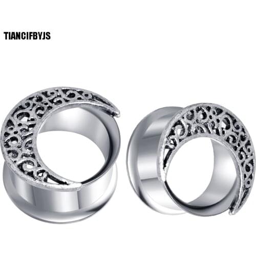 TIANCIFBYJS Ear Tunnels Gauges Stainless Steel Double Flared Earring Expander Plug Gauge Stretcher Body Jewelry Piercing 50PCS