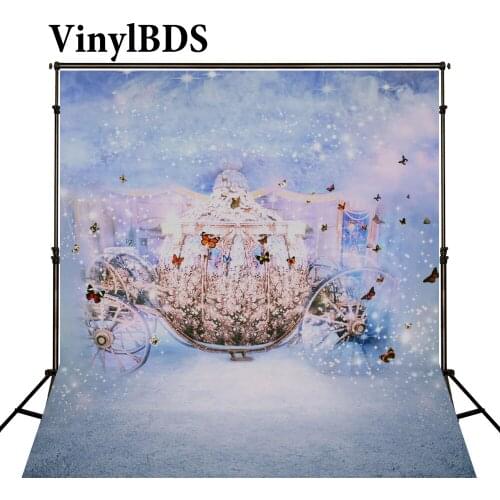 VinylBDS 8x8ft Fantasy Cinderellas Carriage Background Blue Baby Butterfly Backdrop Romantic Fairy Tale Backdrops for Studio
