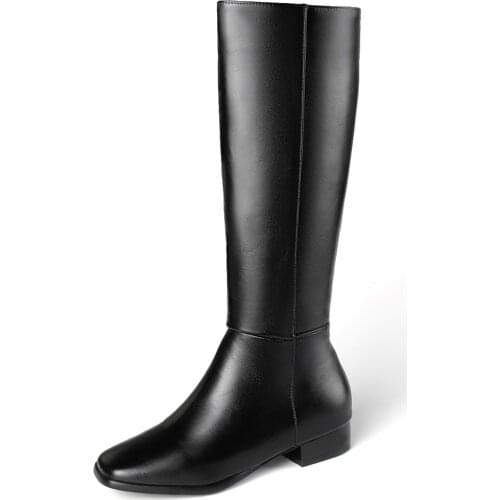 PU Square Toe Low-Heel High Boots 2020 Autumn And Winter New Side Zipper White Short Plush Knee Boots