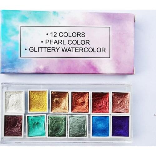 12 Colors Pearl Lustre Solid Watercolor Metallic Gouache Hand Painted Nail Enhancement Metallochrome Water Color Nail Beaury