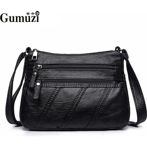 Casual Black Women Shoulder Bag Small Patchwork Crossbody Bag Lady High Quality Soft Washed Leather Messenger Bags for Girls