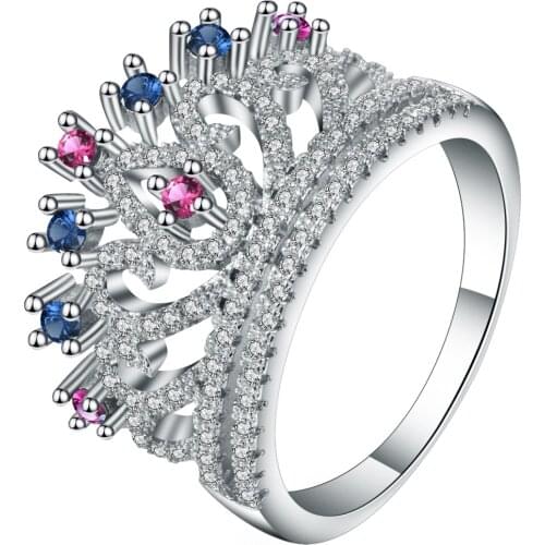 Shining Micro Pave Zircon Crown Rings Jewelry Silver Color Elegant Womens Wedding Bands Finger Rings For Engagement Unique Gift