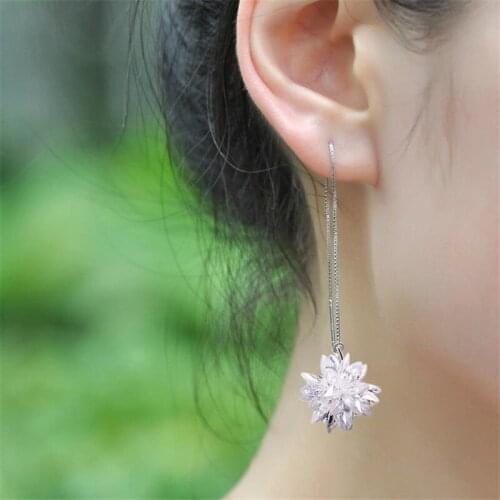 LUKENI Trendy 925 Sterling Silver Earrings For Women Jewelry Girl Fashion Crystal Flower Female Tassel Earrings Lady Accessories
