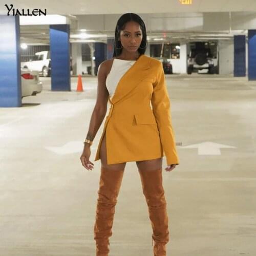Yiallen Summer Solid Fashion Slim Halter Coat Top Women Sexy One Shoulder Long Sleeve Single Breasted Street Party Jacket Lady
