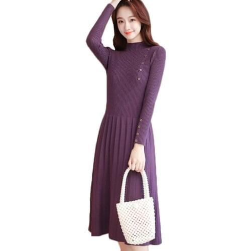 Fall Winter Dress Women Half Turtleneck Sweater Pullover Knit Dress Slim Plus Size High Stretch Knit Sweater Female Office Dress