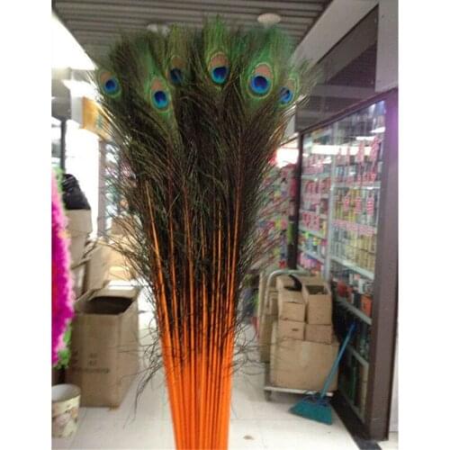 100Pcs 28-32 Inch (70-80CM) Orange Plumas Boa Natural Peacock Eye Tail Wedding DIY Clothes Decoration Peacock Feathers