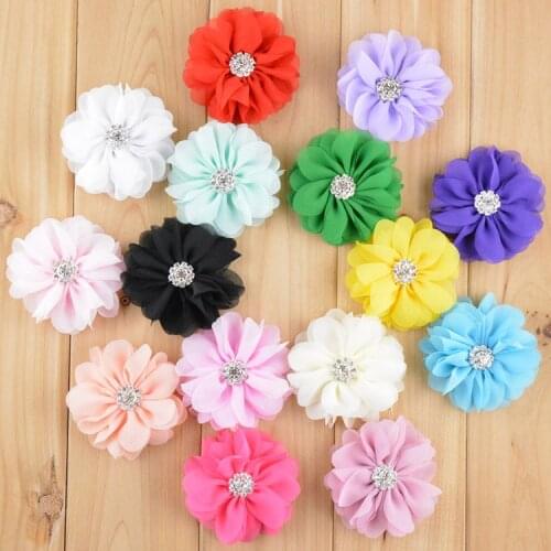 2.8'' Chiffon Fabric Flower Rhinestone Center DIY Artificial Flowers for Headband Hat Garment 50pcs/lot Free Shipping FH31