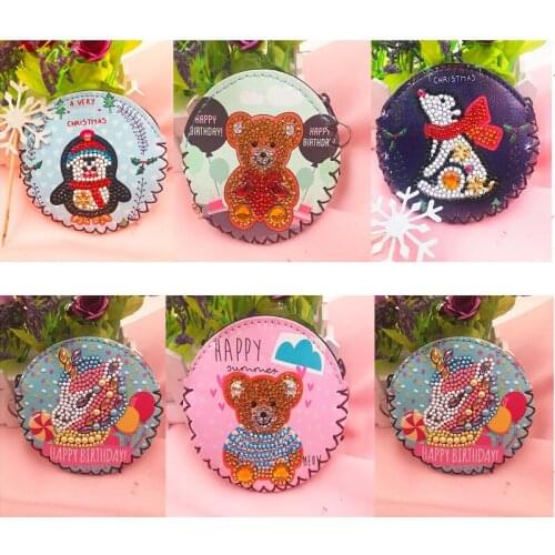 2Pcs DIY Diamond Painting Cute Polar Bear Penguin Horse Leather Wallet Bag Purses Pendants Diamond Cross Stitch Embroidery Gift