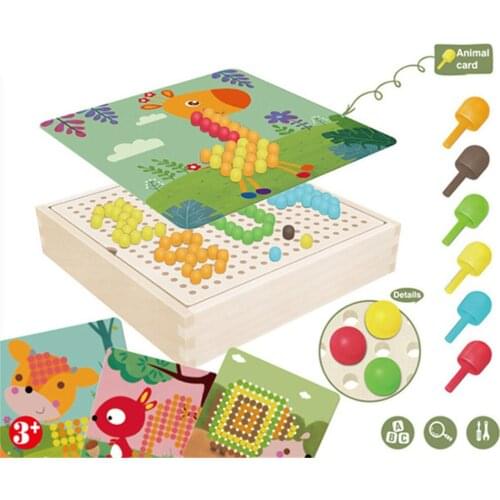 240 Pcs 3D Puzzle Kids Toys Mushroom Nail Intelligent With Wood Storage Box Mosaic Peg Board Jigsaw Puzzle Kids DIY Educational