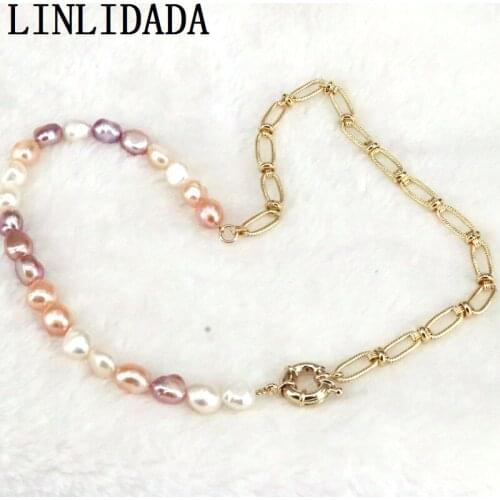 5Pcs New Design Big Natural pearl and gold link chain necklace for women fresh water pearl necklace for women
