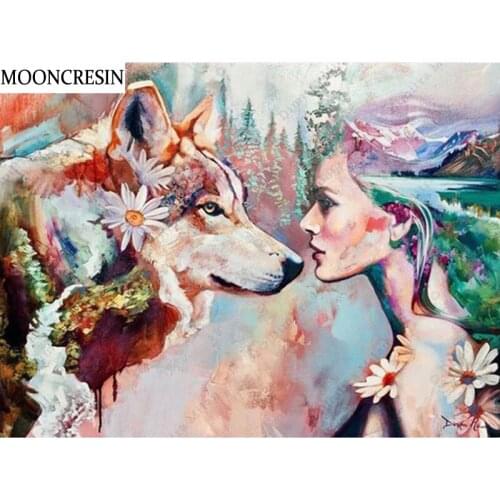 5D Diy Diamond Painting Full Square New Arrival Needlework Diamond Embroidery Wolf And Landscape Girl Mosaic Art Decoration Home