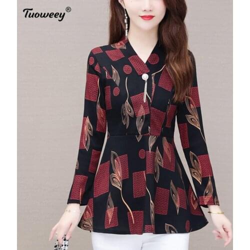 5XL Casual floral tunic red fashion woman blouses 2021 long sleeve blouse women tops and blouses blusa feminina shirt women