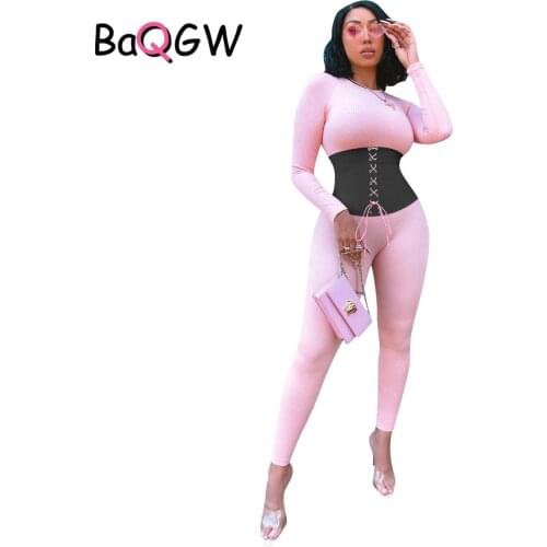 BaQGW 7 Colors Sexy Women Jumpsuit Belt 2 Pieces Set Solid Color Bodycon Long Romper Women One Piece Jumpsuit Bodysuit S-XXL