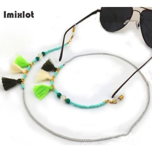 Bohemian Womens Tassel Sunglasses Chains Lanyard Strap Necklace Green Beaded Eyeglass Glasses Chain Cord Reading Glasses Strap