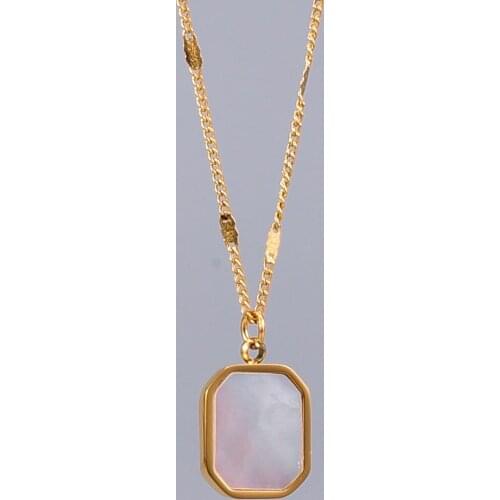 Vintage Hexagon Natural Shell Fritillaria Necklace PVD 18K Gold Plated Stainless Steel Chain Pendant Necklace For Women Grils