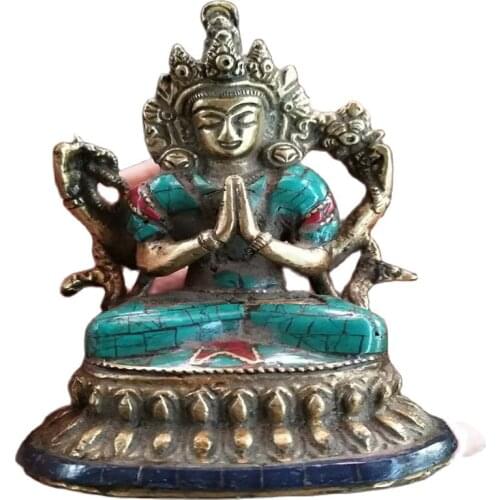 Four Buddha Guanyin gold paste color four arm hand arm Buddha ornaments religious activities