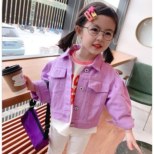 Spring Autumn Kids Casual Jacket Baby Girls Purple Denim Jackets Tops Kids Long Sleeve Jean Coats Outerwear Children Clothes