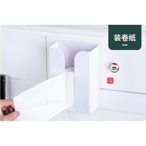 Bathroom Toilet Paper Towel Holder Paste Wall Mount Plastic Toilet Paper Holder Paper Storage Box
