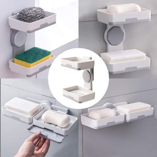 Double Layer Durable Soap Dish, Wall Mounted Soap Holder, Soap Sponge Container for Shower Bathroom Kitchen Counter Top