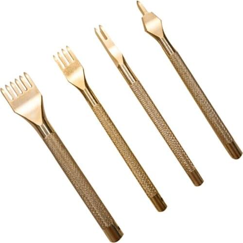 1Pcs 3mm 4mm 1/2/4/6 Gold Color Prong Inch Chisel Leather Craft Tools Hole Punch Lacing Stitching Perforate Leather Hole Puncher