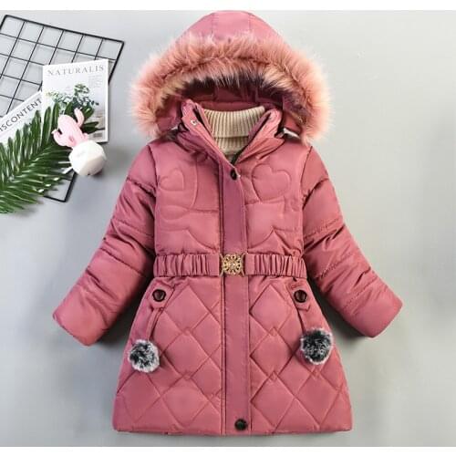 Cold Winter Girls Coats Cotton Thicken Hooded Jackets Korean Children Outerwear Girl Jackets Mid-Length Hooded Parkas 4 5 6 7 8Y