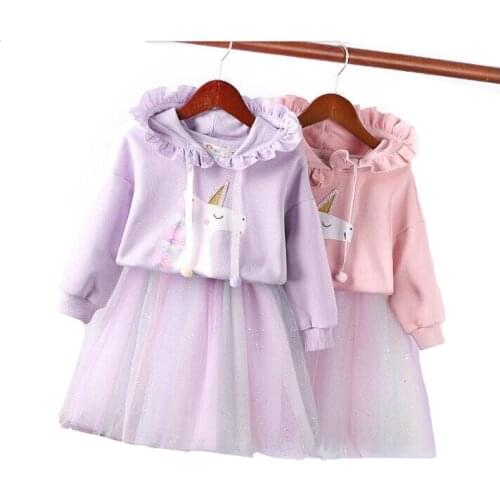 Unicorn Girls Clothing Set Spring Little Pony Hooded + Mesh Skirt 2pcs Suit For Kids Birthday Present Toddler Children Clothes