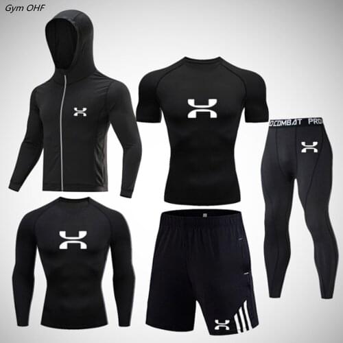 Mens Stretch Suit Fast Drying Sportswear T-Shirt Running Tights Mens Sportswear Skateboard Tights Compression Suit Mens MMA