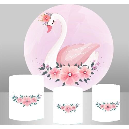 Round Circle panel Backdrop Photography Cartoon Princess swan Background for Kids Birthday Party decoration baby shower vinyl