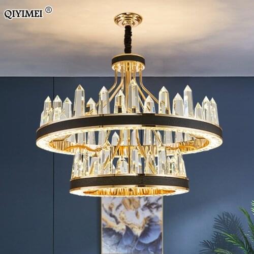 New Dimming LED Modern Chandelier Lights Bedroom Living Dining Room Hall Iron Crystal Electroplated Leather Lamps Home Lighting