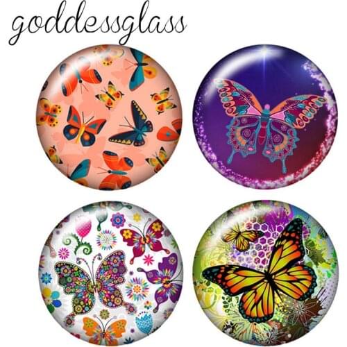 Fashion Beauty butterfly 10pcs 12mm/18mm/20mm/25mm Round photo glass cabochon demo flat back Making findings ZB0463