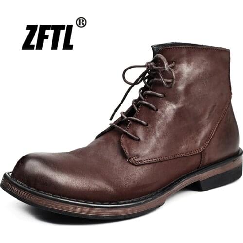 ZFTL New mens martins boots mens Genuine Leather lace-up handmade Mens casual Retro shoes Ankle boots Mens military boots171
