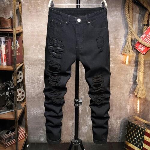 2021 Men trousers Slim motorcycle jacket pants mens sports pants sexy ripped jeans trousers casual summer autumn